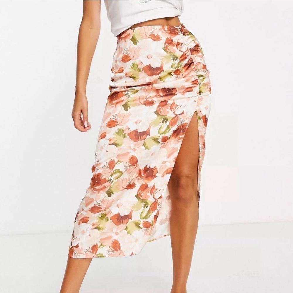 Abercrombie & Fitch‎ Satin Maxi Long Skirt Small Shiny Floral With Slit NWT